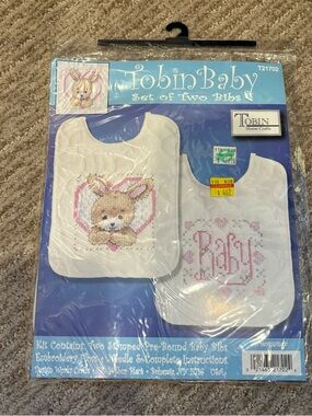 Vintage New Tobin Baby Set of Two Bibs Cross Stitch Kit